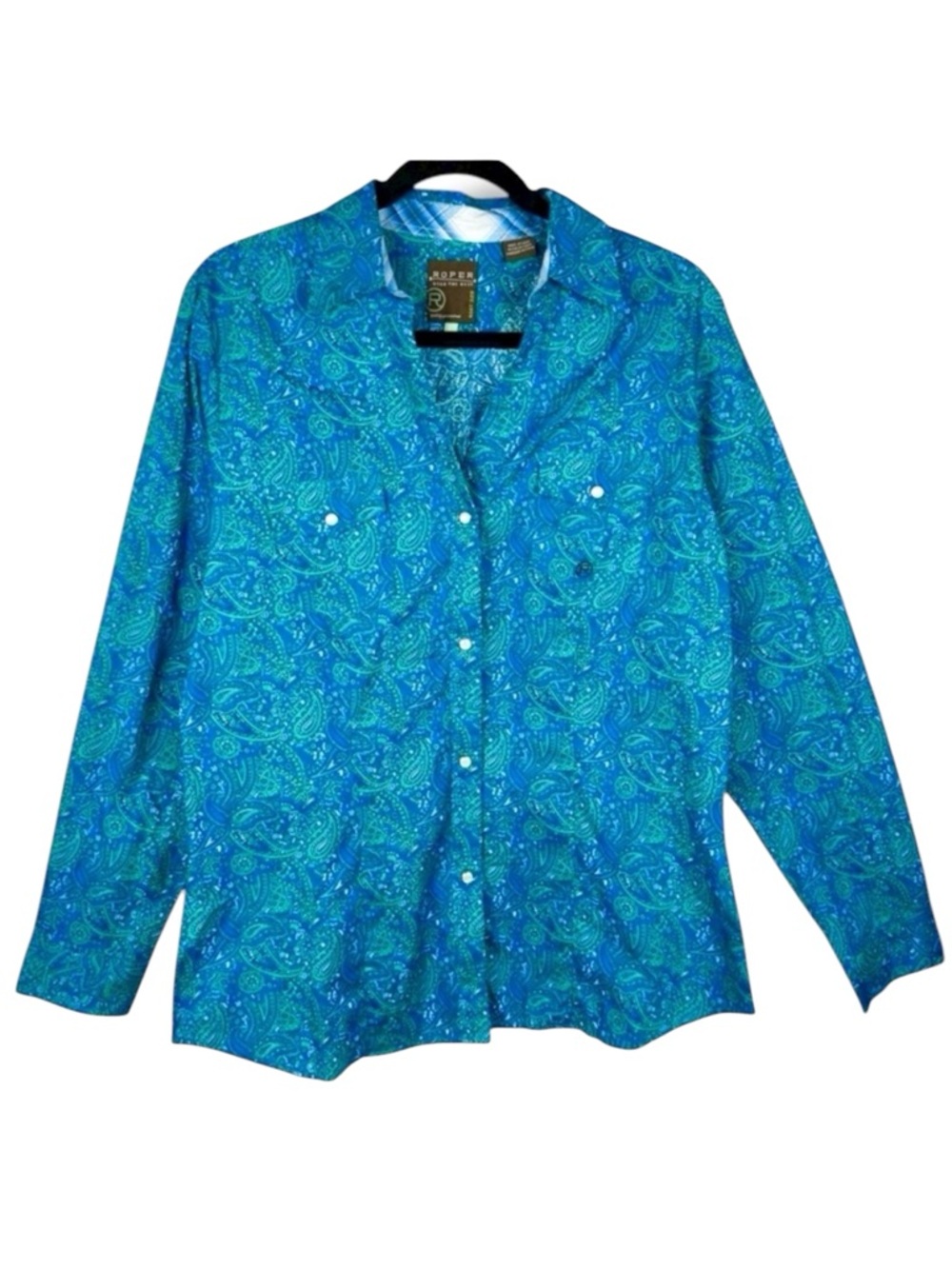Women’s Roper Teal Paisley Print Western Shirt Size L